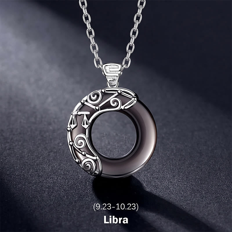 Buddha Stones 12 Constellations of the Zodiac Ice Obsidian Blessing Round Pendant Necklace - Libra - 925 Sterling Silver Chain - image 14