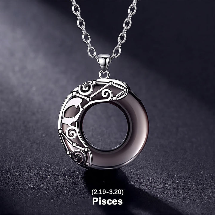 Buddha Stones 12 Constellations of the Zodiac Ice Obsidian Blessing Round Pendant Necklace - Pisces - 925 Sterling Silver Chain - image 24