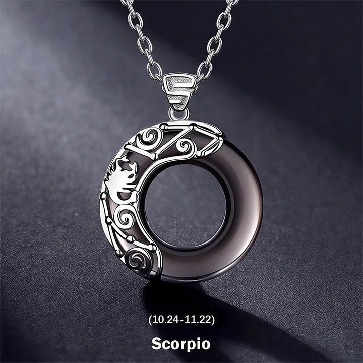 Buddha Stones 12 Constellations of the Zodiac Ice Obsidian Blessing Round Pendant Necklace - Scorpio - 925 Sterling Silver Chain - image 16
