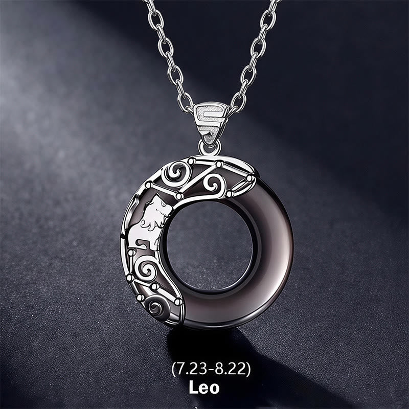 Buddha Stones 12 Constellations of the Zodiac Ice Obsidian Blessing Round Pendant Necklace - Leo - 925 Sterling Silver Chain - image 10