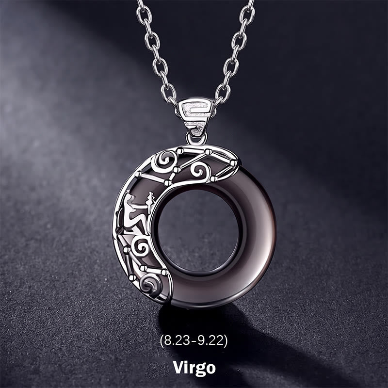 Buddha Stones 12 Constellations of the Zodiac Ice Obsidian Blessing Round Pendant Necklace - Virgo - 925 Sterling Silver Chain - image 12