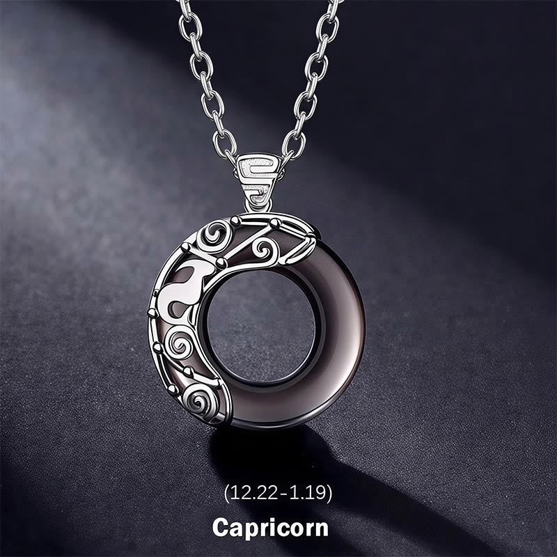 Buddha Stones 12 Constellations of the Zodiac Ice Obsidian Blessing Round Pendant Necklace - Capricorn - 925 Sterling Silver Chain - image 20