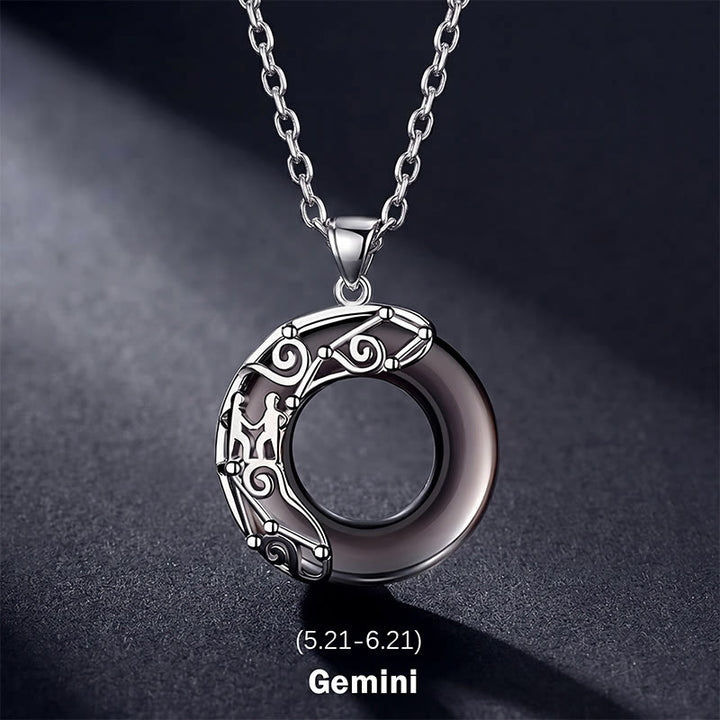 Buddha Stones 12 Constellations of the Zodiac Ice Obsidian Blessing Round Pendant Necklace - Gemini - 925 Sterling Silver Chain - image 5