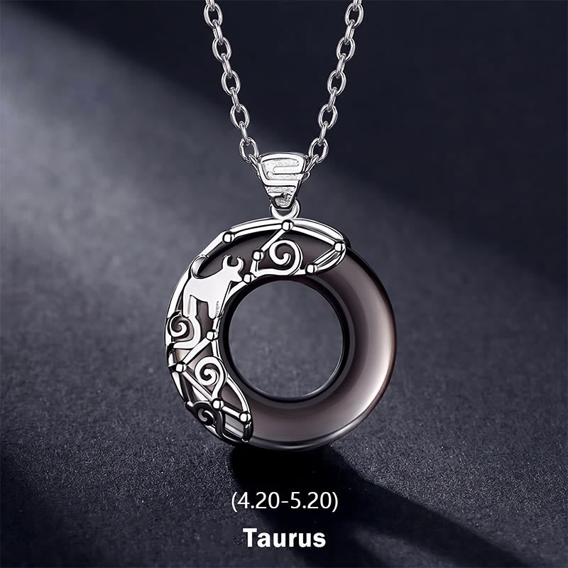 Buddha Stones 12 Constellations of the Zodiac Ice Obsidian Blessing Round Pendant Necklace - Taurus - 925 Sterling Silver Chain - image 3