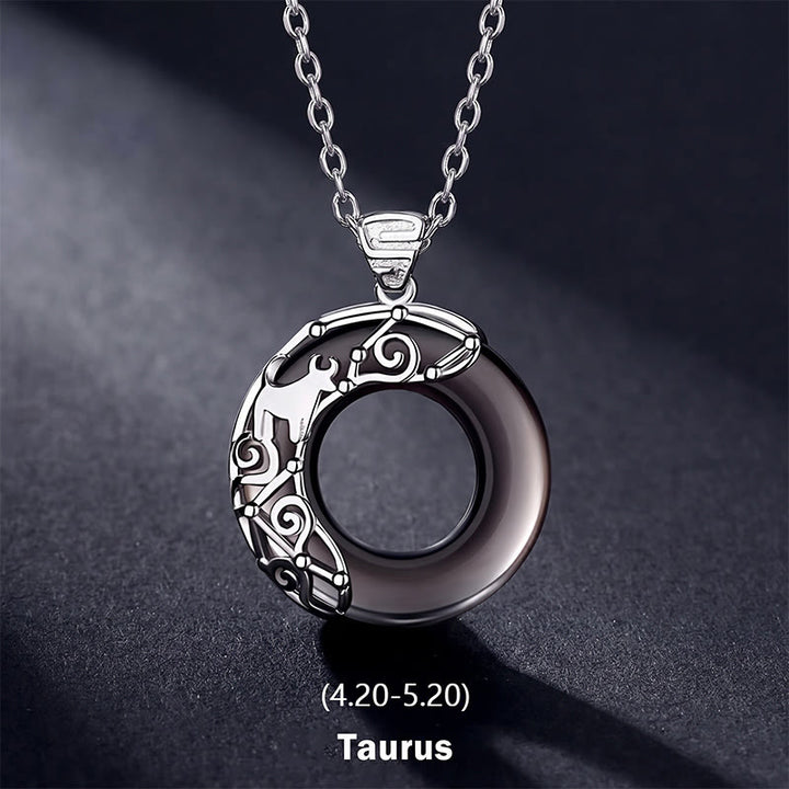 Buddha Stones 12 Constellations of the Zodiac Ice Obsidian Blessing Round Pendant Necklace - Taurus - 925 Sterling Silver Chain - image 3