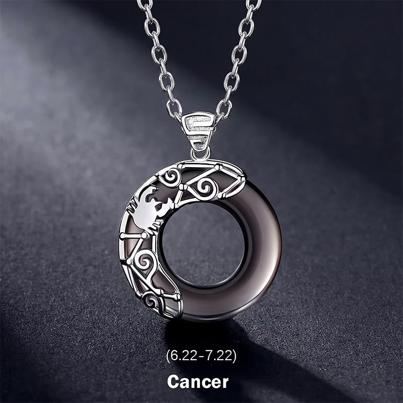 Buddha Stones 12 Constellations of the Zodiac Ice Obsidian Blessing Round Pendant Necklace - Cancer - 925 Sterling Silver Chain - image 7