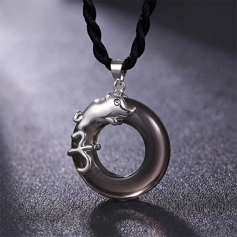 Buddha Stones Chinese Zodiac Peace Buckle Fortune Pendant Necklace - Rat - image 1