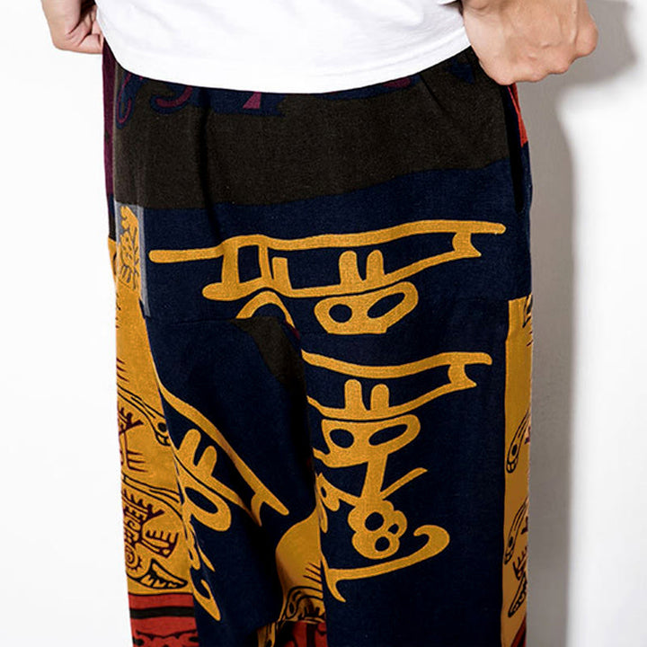 Buddha Stones Red Brown Graffiti Bird Print Men's Harem Pants With Pockets - image 10