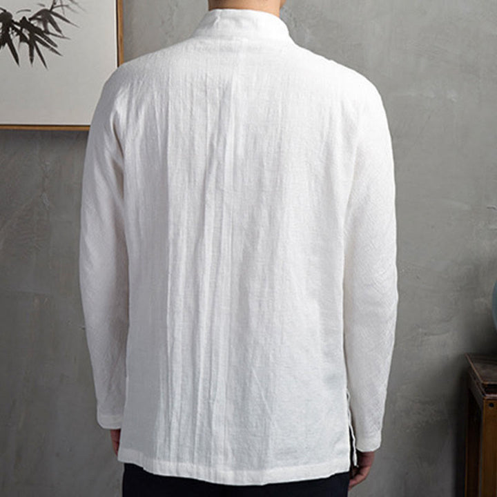 Buddha Stones Solid Color Casual Frog-button Men's Shirt Clothing - image 4