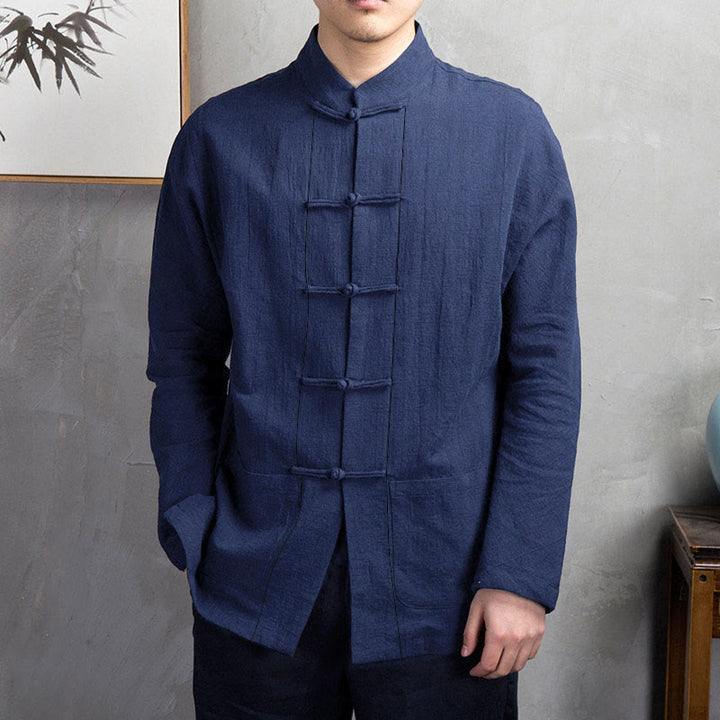 Buddha Stones Solid Color Casual Frog-button Men's Shirt Clothing - SteelBlue - US/UK/AU44，EU54 (5XL) - image 5