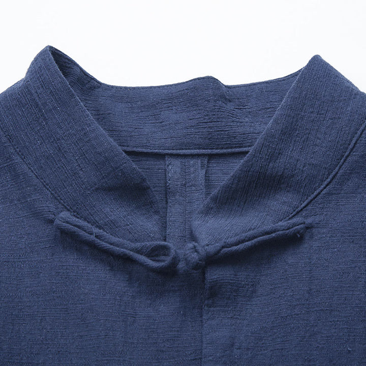 Buddha Stones Solid Color Casual Frog-button Men's Shirt Clothing - image 10