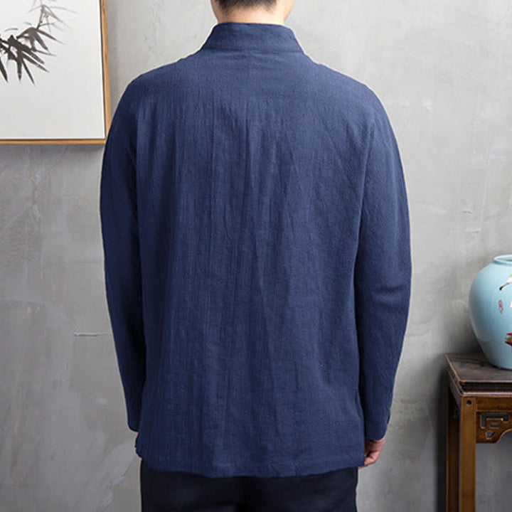 Buddha Stones Solid Color Casual Frog-button Men's Shirt Clothing - image 8