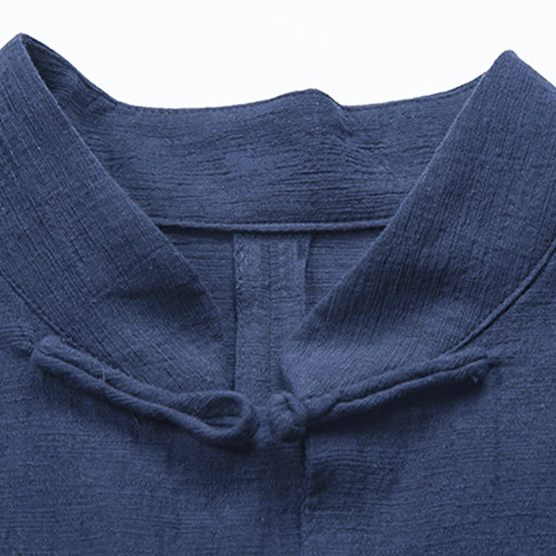 Buddha Stones Solid Color Casual Frog-button Men's Shirt Clothing - image 11