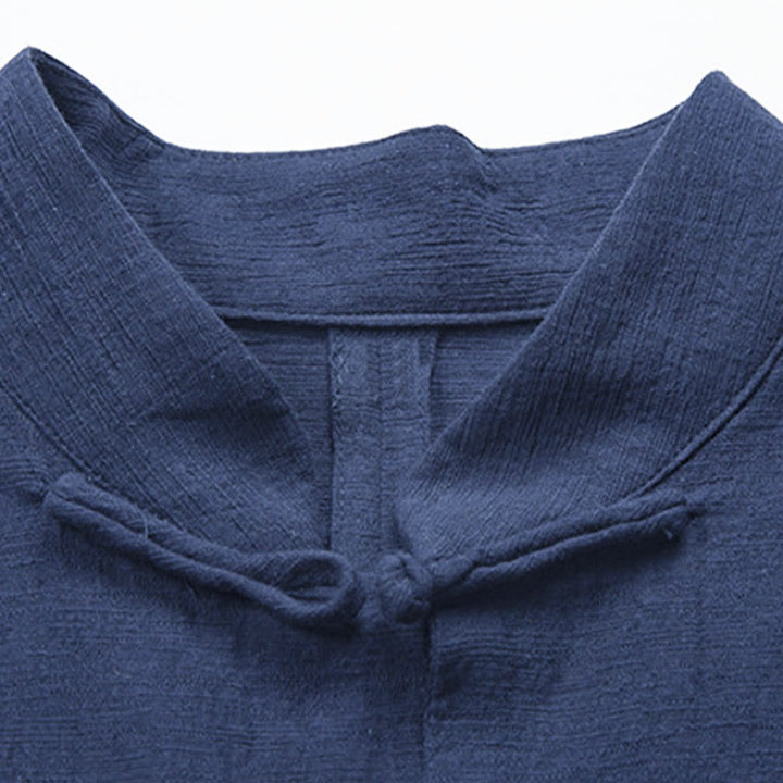 Buddha Stones Solid Color Casual Frog-button Men's Shirt Clothing - image 11