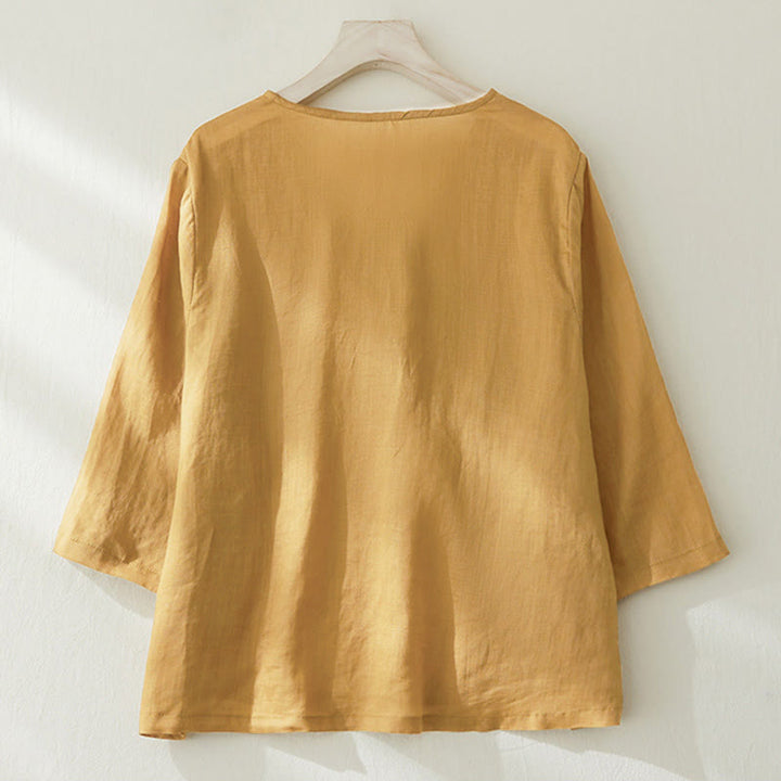 Buddha Stones Casual Women's Embroidery Plants Design Three Quarter Sleeve Shirt - image 14