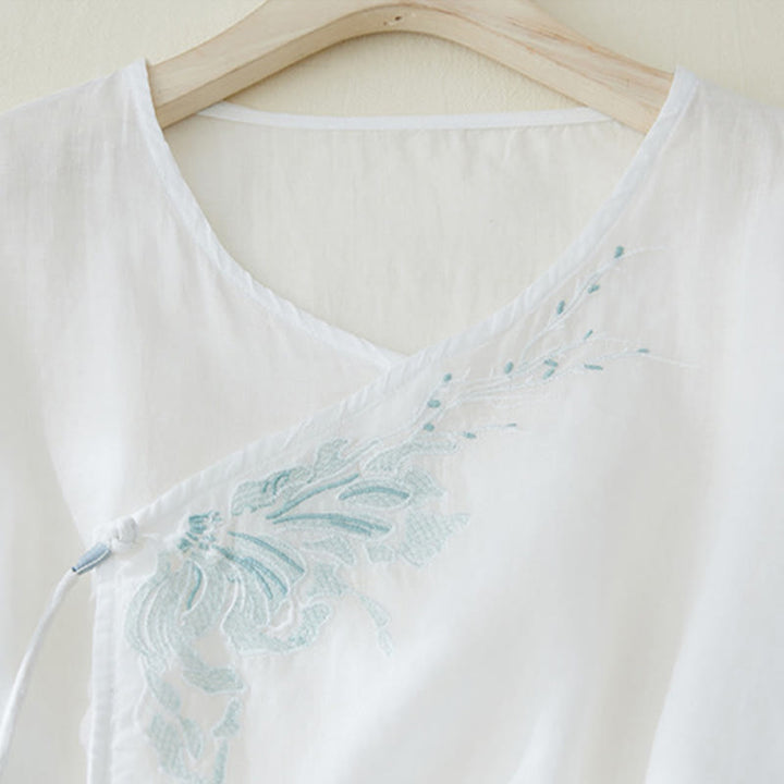 Buddha Stones Casual Women's Embroidery Plants Design Three Quarter Sleeve Shirt - image 9