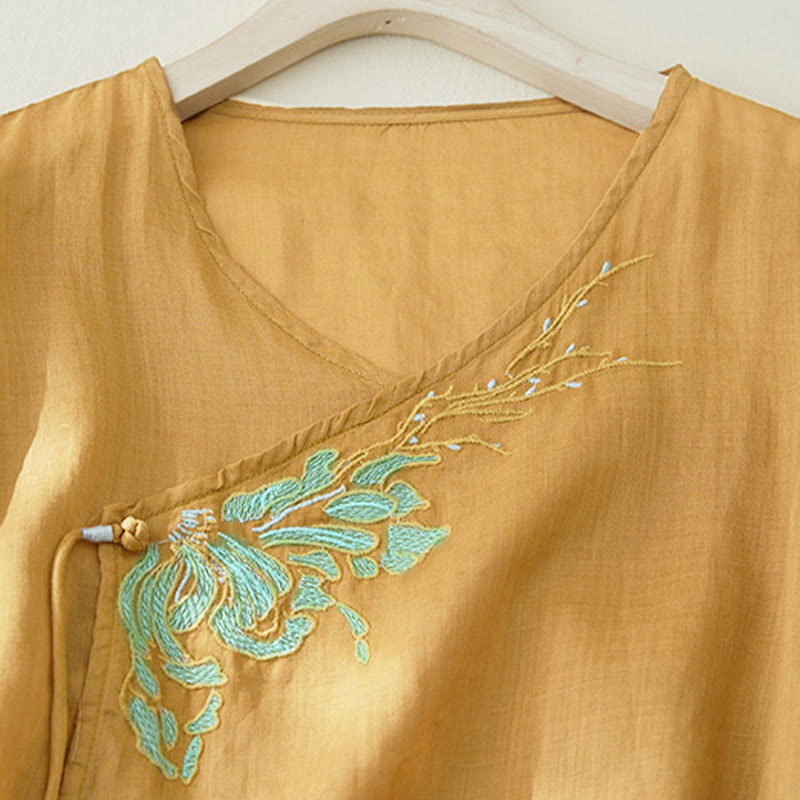 Buddha Stones Casual Women's Embroidery Plants Design Three Quarter Sleeve Shirt - image 15