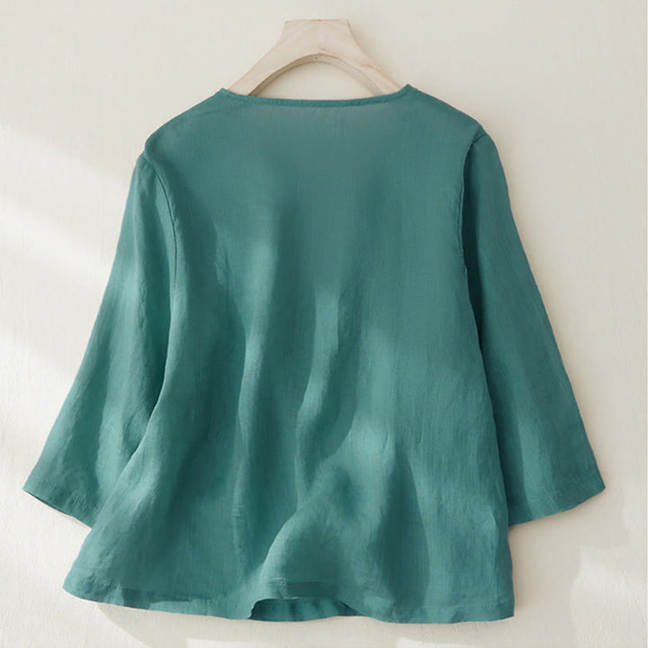 Buddha Stones Casual Women's Embroidery Plants Design Three Quarter Sleeve Shirt - image 21