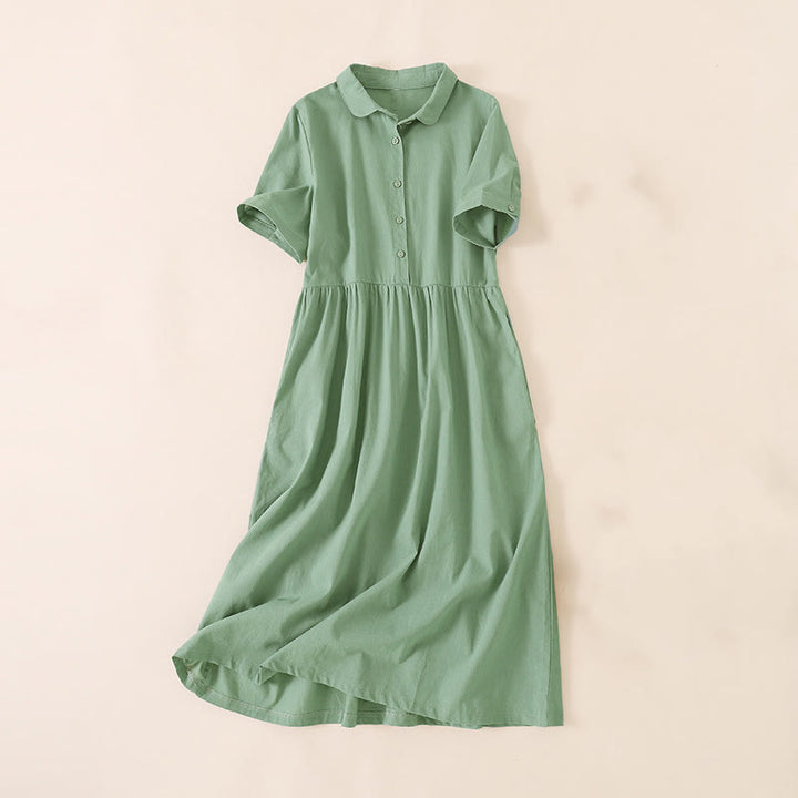 Buddha Stones Summer Buttons Design Short Sleeve Midi Dress With Pockets - LightSeaGreen - US12，UK/AU16，EU44 (3XL) - image 22
