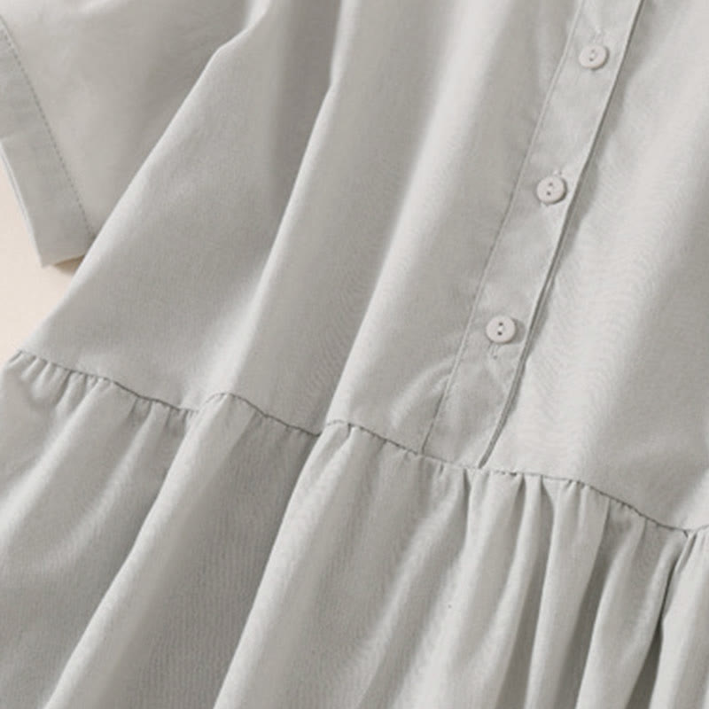 Buddha Stones Summer Buttons Design Short Sleeve Midi Dress With Pockets - image 10