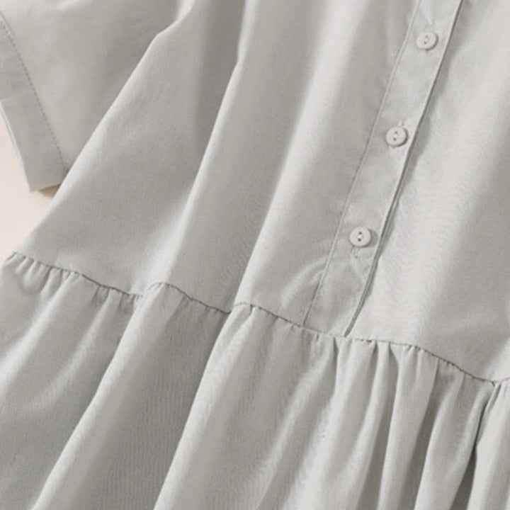 Buddha Stones Summer Buttons Design Short Sleeve Midi Dress With Pockets - image 10
