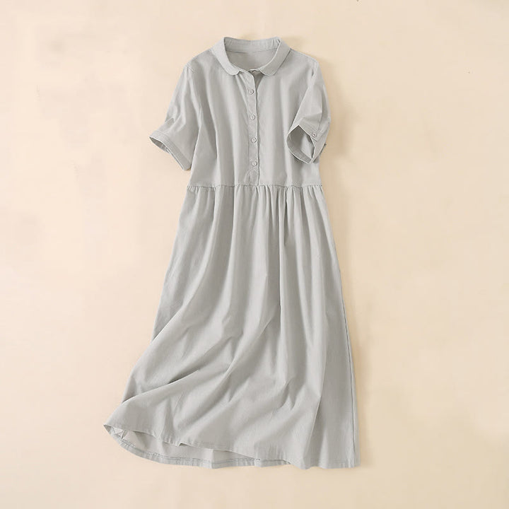 Buddha Stones Summer Buttons Design Short Sleeve Midi Dress With Pockets - Linen - US12，UK/AU16，EU44 (3XL) - image 5