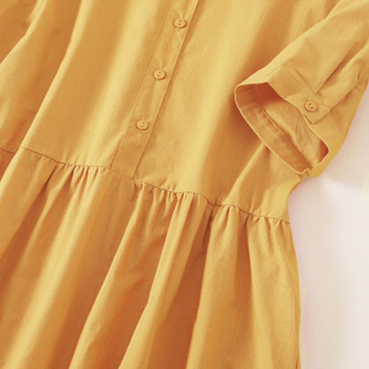 Buddha Stones Summer Buttons Design Short Sleeve Midi Dress With Pockets - image 19