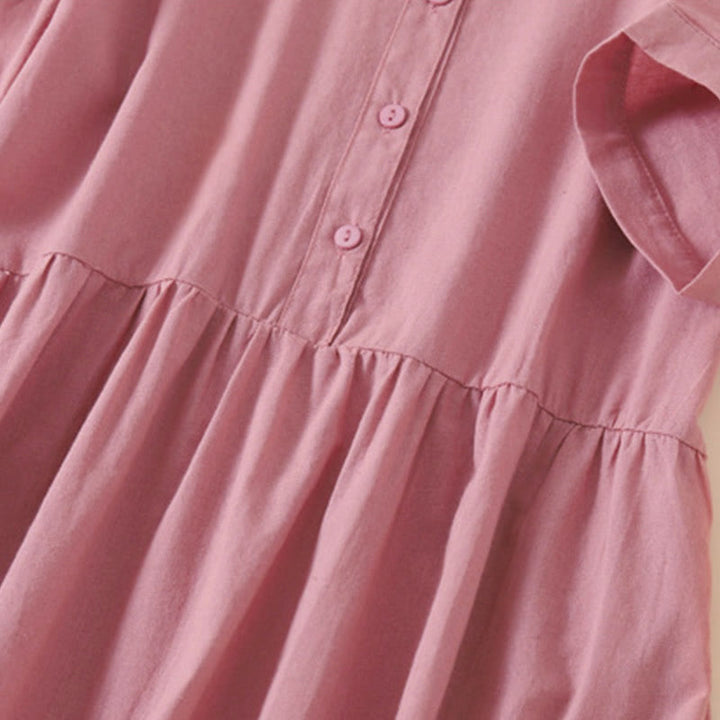 Buddha Stones Summer Buttons Design Short Sleeve Midi Dress With Pockets - image 2