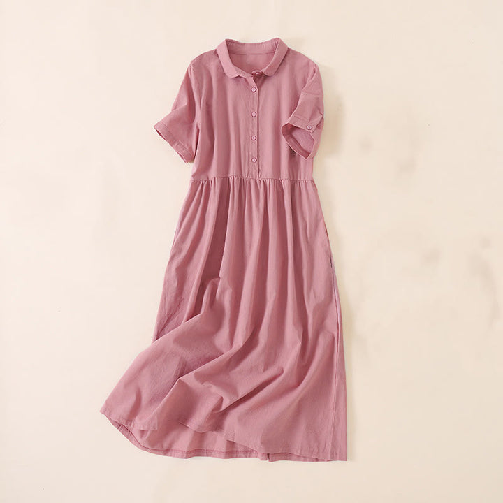 Buddha Stones Summer Buttons Design Short Sleeve Midi Dress With Pockets - PaleVioletRed - US12，UK/AU16，EU44 (3XL) - image 0