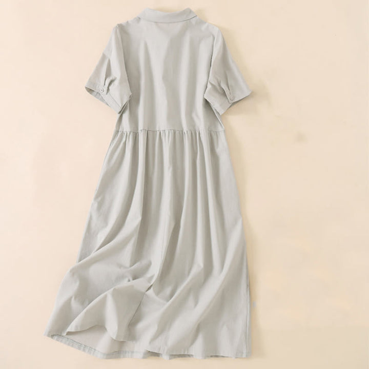Buddha Stones Summer Buttons Design Short Sleeve Midi Dress With Pockets - image 6