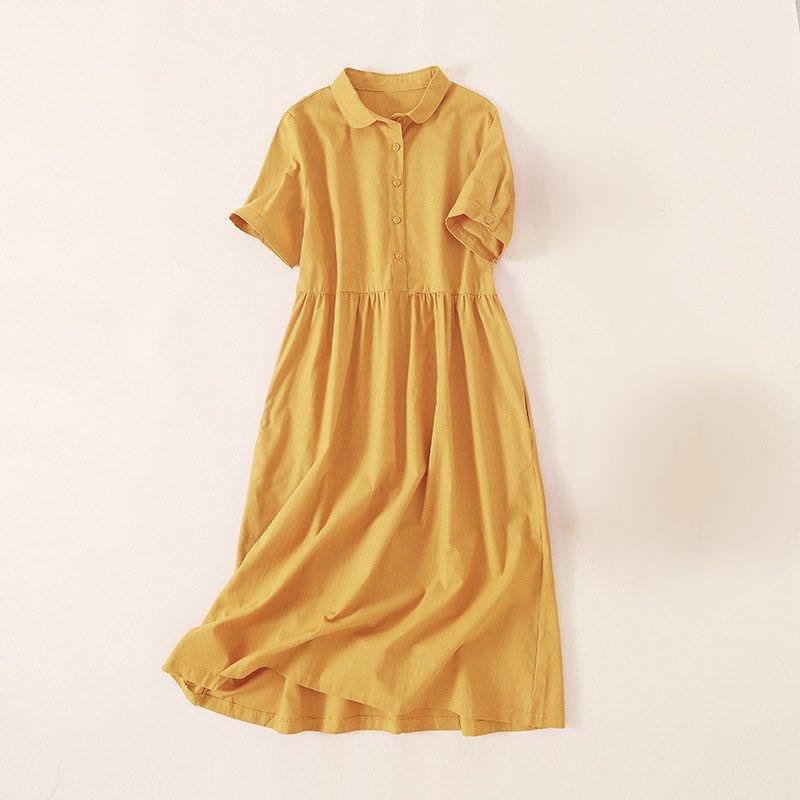 Buddha Stones Summer Buttons Design Short Sleeve Midi Dress With Pockets - Gold - US12，UK/AU16，EU44 (3XL) - image 17