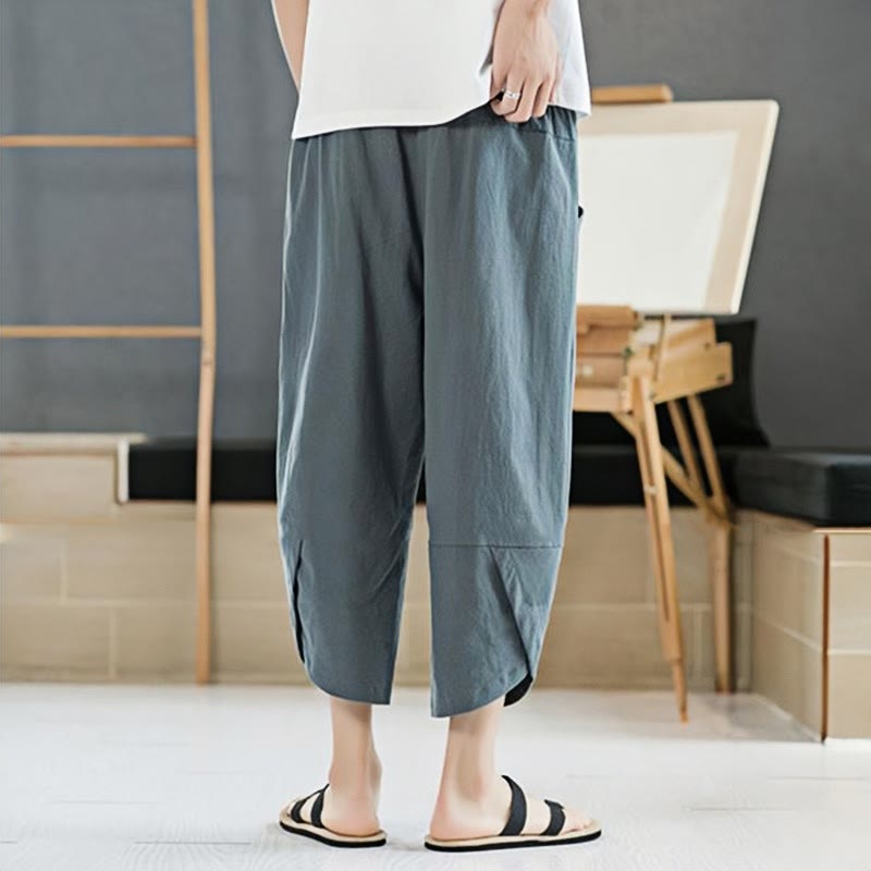 Buddha Stones Summer Men's Solid Color 7-8 Length Drawstring Pants With Pockets - image 4