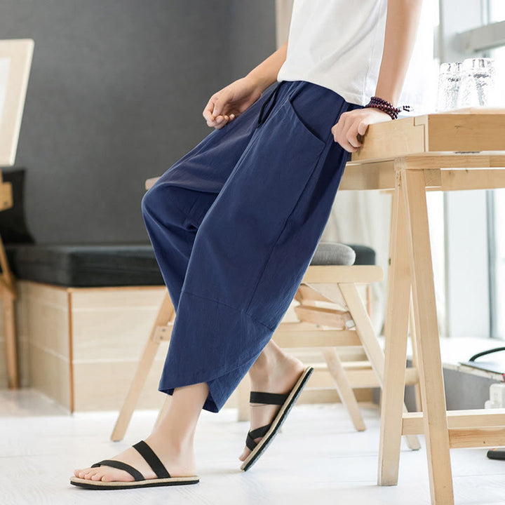 Buddha Stones Summer Men's Solid Color 7-8 Length Drawstring Pants With Pockets - image 26