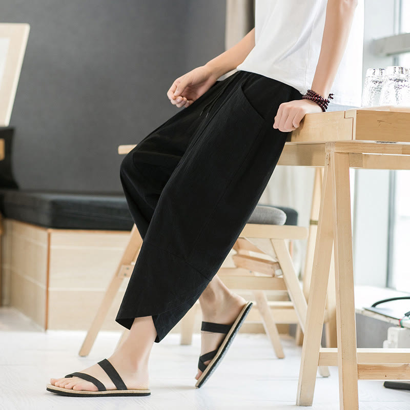 Buddha Stones Summer Men's Solid Color 7-8 Length Drawstring Pants With Pockets - image 11