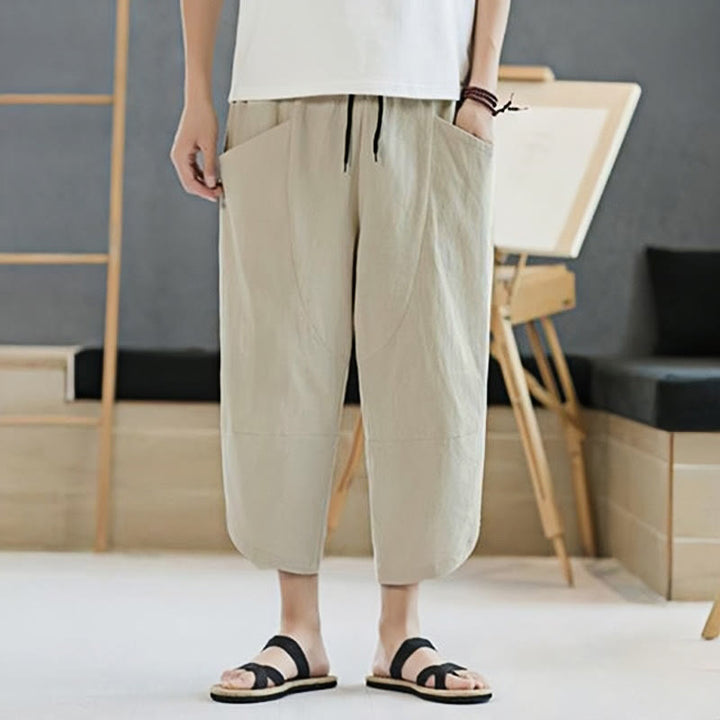 Buddha Stones Summer Men's Solid Color 7-8 Length Drawstring Pants With Pockets - image 38