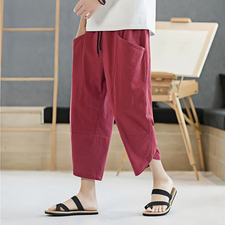 Buddha Stones Summer Men's Solid Color 7-8 Length Drawstring Pants With Pockets - image 30
