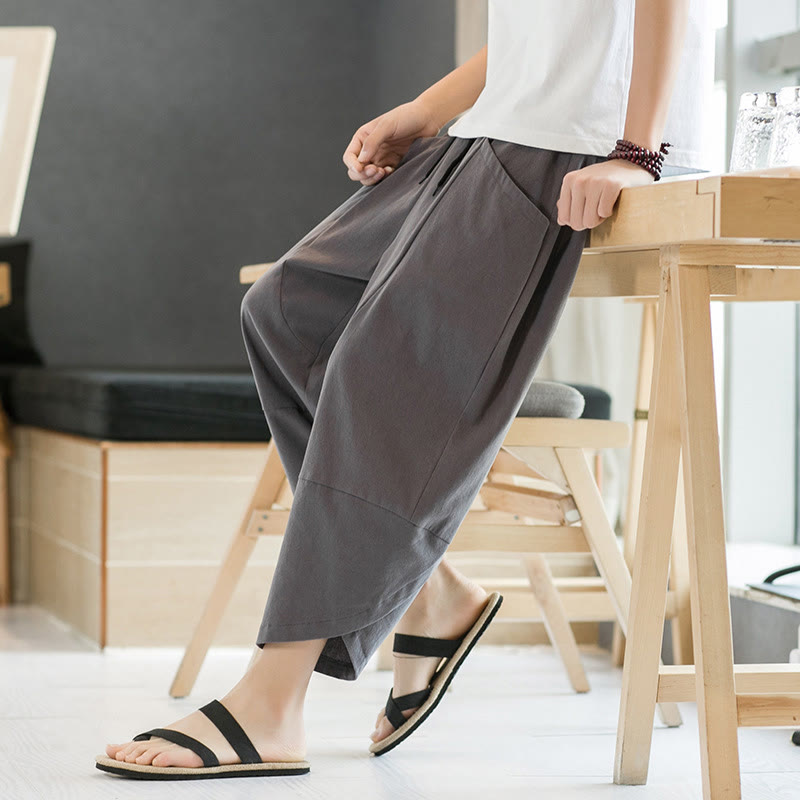 Buddha Stones Summer Men's Solid Color 7-8 Length Drawstring Pants With Pockets - image 19