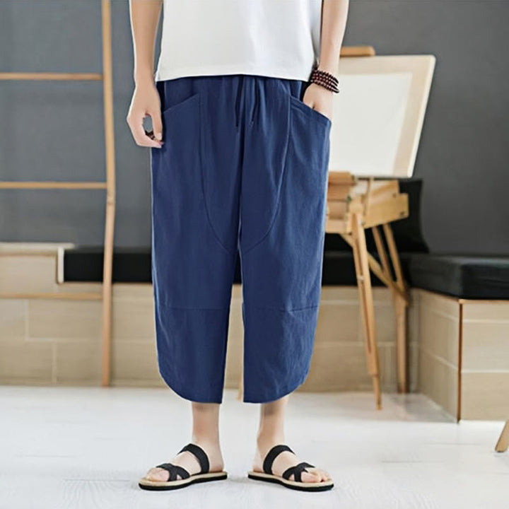 Buddha Stones Summer Men's Solid Color 7-8 Length Drawstring Pants With Pockets - image 22