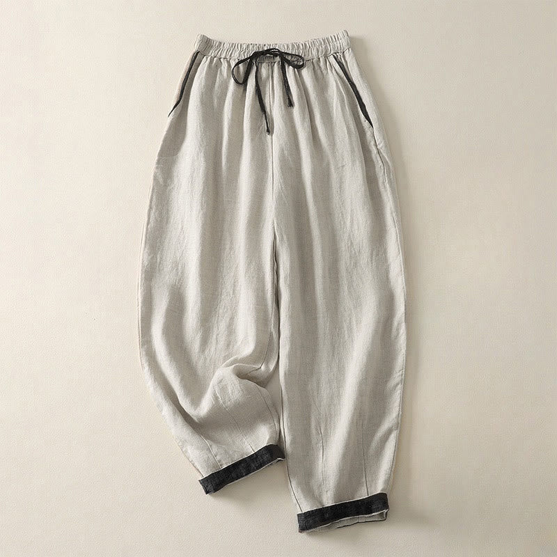 Buddha Stones Summer Casual Pure Color Drawstring Women's Harem Pants With Pockets - Linen - US8-10，UK/AU12-14，EU40-42 (2XL) - image 0