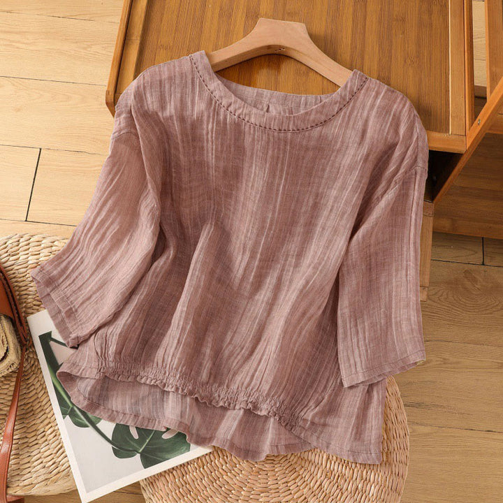 Buddha Stones Casual Summer Plain Crew Neck Women's Three Quarter Sleeve T-Shirt - PaleVioletRed - US12，UK/AU16，EU44 (2XL) - image 24
