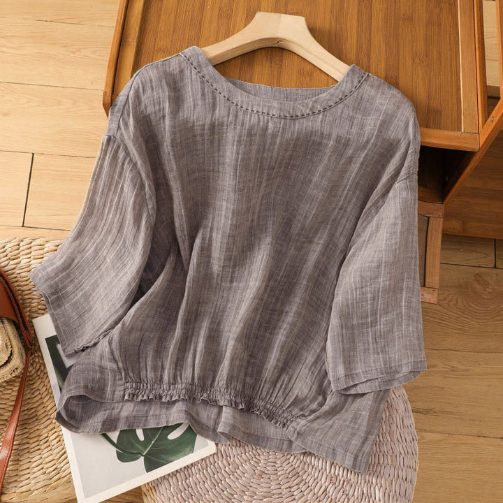 Buddha Stones Casual Summer Plain Crew Neck Women's Three Quarter Sleeve T-Shirt - Tan - US12，UK/AU16，EU44 (2XL) - image 16