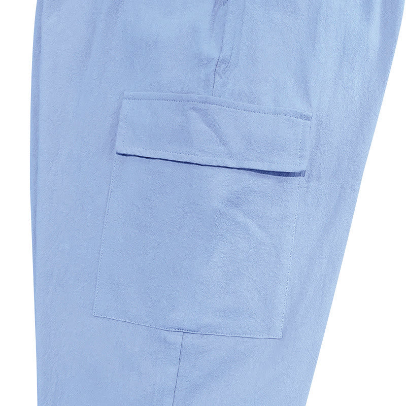 Buddha Stones Solid Color Linen Drawstring Men's Cargo Pants With Pockets - image 13