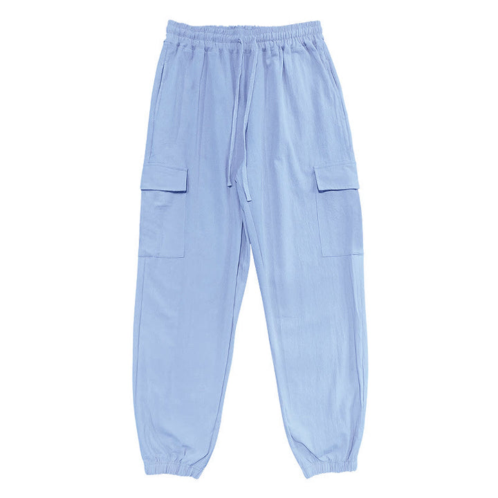 Buddha Stones Solid Color Linen Drawstring Men's Cargo Pants With Pockets - image 10