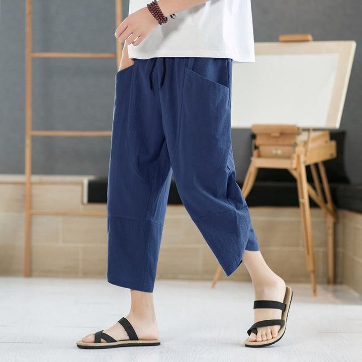 Buddha Stones Summer Men's Solid Color 7-8 Length Drawstring Pants With Pockets - SteelBlue - US/UK/AU46，EU56 (5XL) - image 21