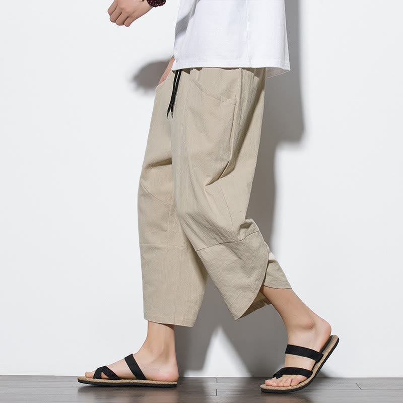 Buddha Stones Summer Men's Solid Color 7-8 Length Drawstring Pants With Pockets - Beige - US/UK/AU46，EU56 (5XL) - image 37
