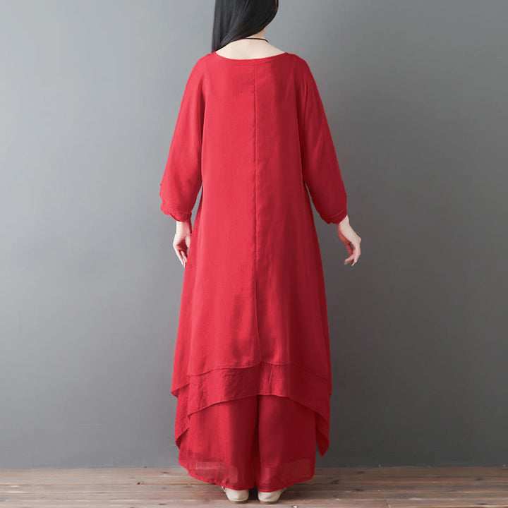 Buddha Stones V-Neck Midi Tunic Dress Wide Leg Pants Meditation Zen Practice Dance Clothing - image 9