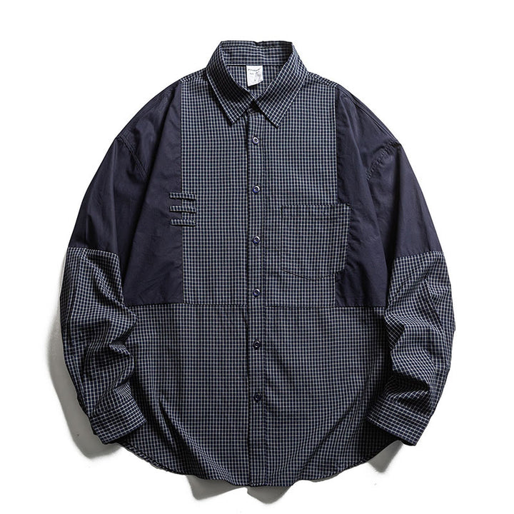 Buddha Stones Spring Fall Vintage Button-Up Plaid Men's Long Sleeve Shirts With Pocket - Navy - US/UK/AU40，EU50 (2XL) - image 4