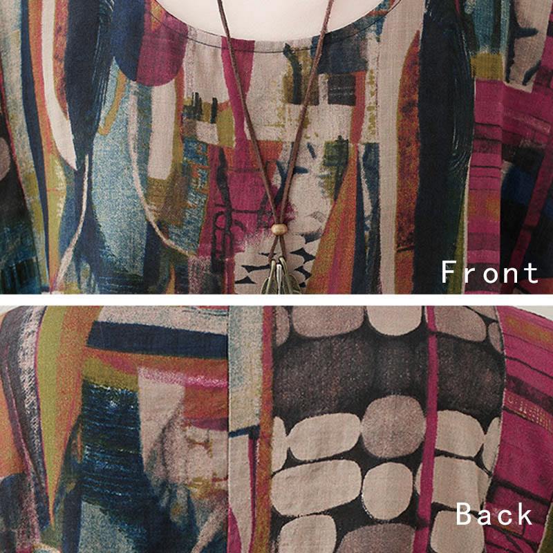 Buddha Stones Colorful Graphics Midi Dress Half Sleeve Tunic Dress With Pockets - image 8