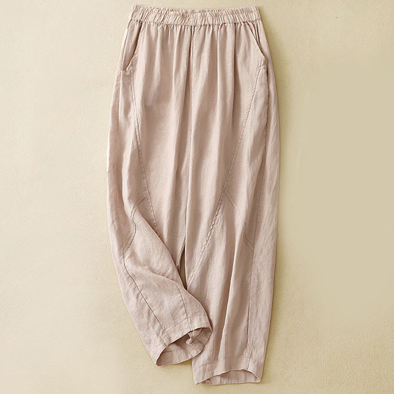 Buddha Stones Casual Plain Cropped Pants Women's Harem Pants With Pockets - PeachPuff - US8-10，UK/AU12-14，EU40-42 (2XL) - image 20