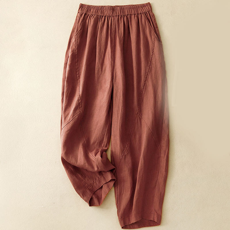 Buddha Stones Casual Plain Cropped Pants Women's Harem Pants With Pockets - Maroon - US8-10，UK/AU12-14，EU40-42 (2XL) - image 15